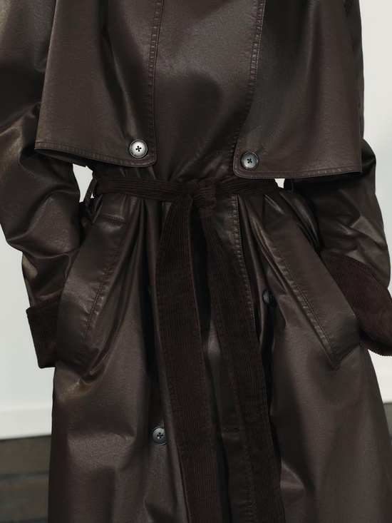 Zara Jackets & Blazers - Zara Trench Cordoroy Cuffs Coat Waxing and Dark Brown Long Belted NWT